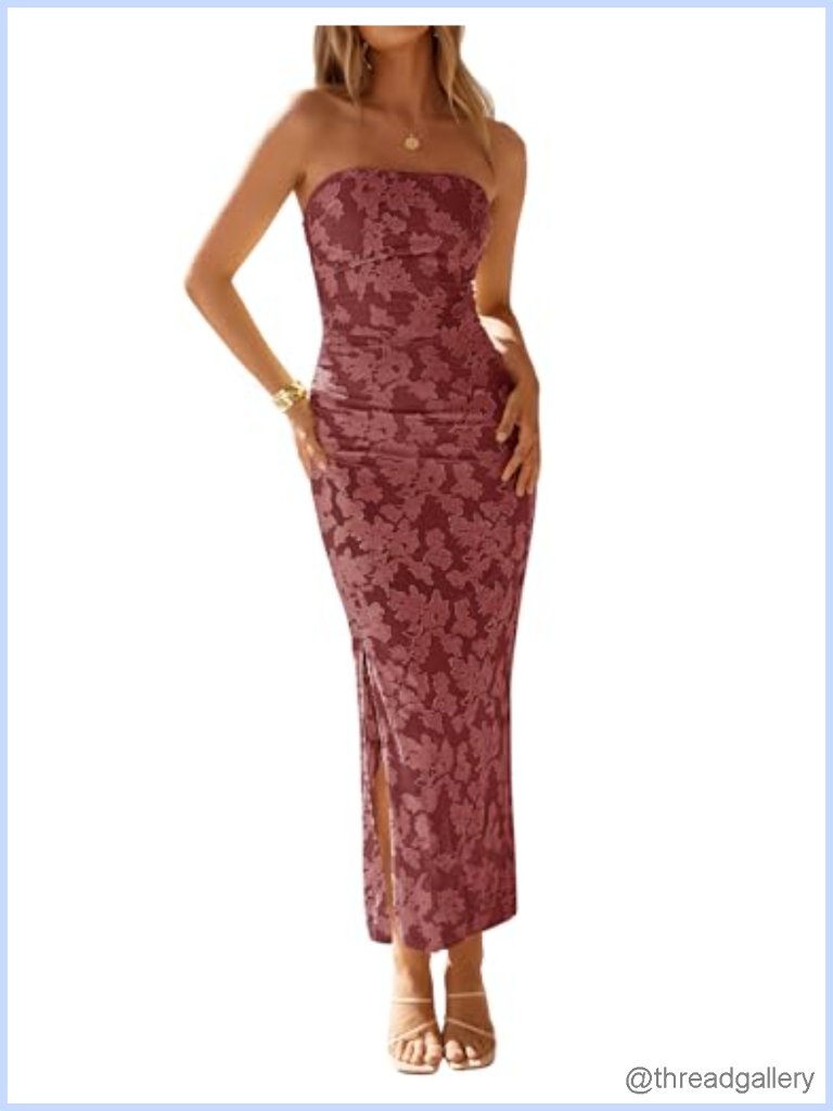 Zesica Strapless Floral Ruched Slit Dress